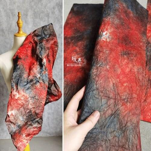 Unique Pleated Paper Fabric Black Red Gradient DIY Decor Modeling Design Graduation Project Art Fashion Designer Fabric