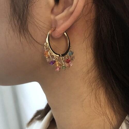 2021 Vintage Gold Color Hoop Earrings Korean Irregular Beads Hollow Circle Higgies Earring for Women Fashion Party Jewelry Gifts