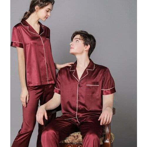 Youhottest Silk Pajamas for Woman Leisure Couple Casual Short Sleeve Sleepwear