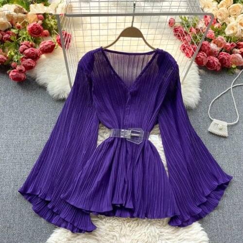 WIGADFHK Autumn Fashion Draped Design Multicolor Blouse Women V Neck Flare Long Sleeve Multicolor Blusas Spring 2021 New Shirt