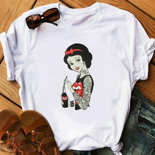 Disney Princesses Woman T-shirts Tattoos Snow White Womens Trend T-shirt Spoof Funny Fashion Harajuku Streetwear Tees Edgy