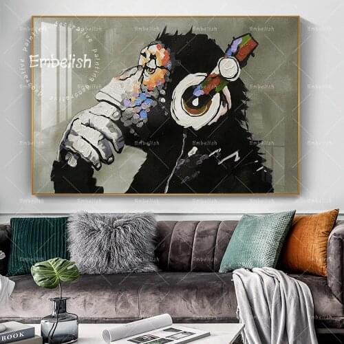 1 Pieces Cartoon Monkey Animal Wall Art Pictures For Living Room Modern Home Decor Posters HD Spray On Canvas Oil Paintings