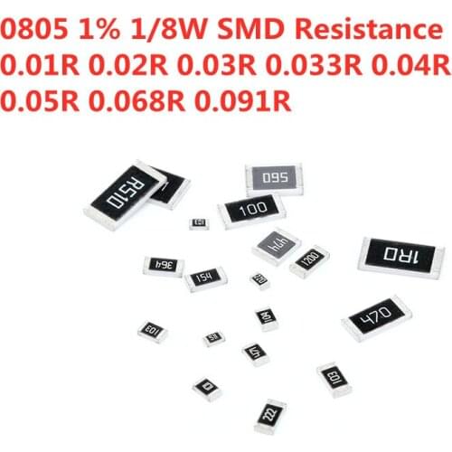 100PCS 0805 1% 1/8W SMD Resistance 0.01R 0.02R 0.03R 0.033R 0.04R 0.05R 0.068R 0.091R R010 R020 R030 R040 R047 R050 R068 R091