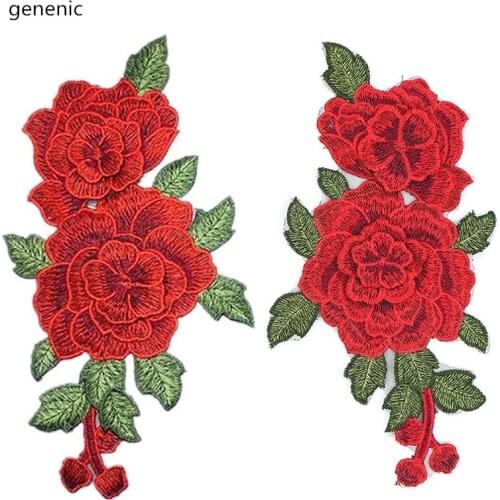 2Pcs/set Rose Flower Embroidery Patches Sticker for Clothes Patches Applique Embroidery Flower Patches Sew on Decor 23*13cm