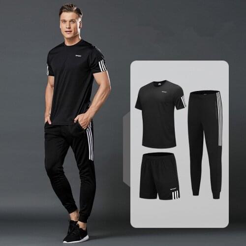 3 Pcs/Sets Sports T-Shirt Mens Suits Running Shrits+Sports Shorts+Jogging Pants Mens Sportswear Suit Soccer Play Gym Sets 2021