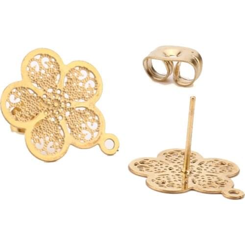 40pcs/lot Stainless Steel 15mm Hollow Flower Stud Earring Pins Needle Post DIY Earrings Accessories Jewelry Making Findings