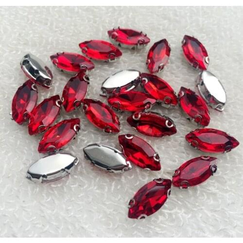 60pcs 7*15mm horse eye glass claw drilling Sew On Rhinestone white K diy dress wedding handmade material accessories 4holes-B911