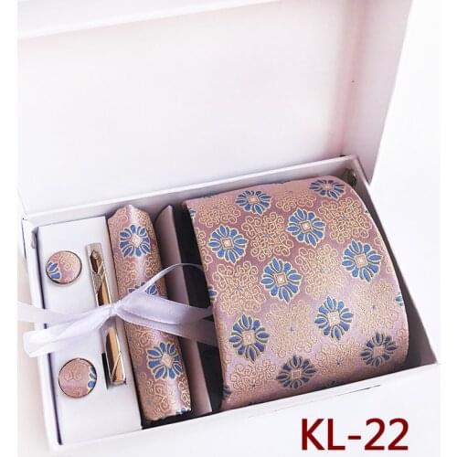 8cm Men Formal Ties Set Classic Paisley Floral Necktie Handkerchief Sets with Cufflinks Tie Clip in Gift Box