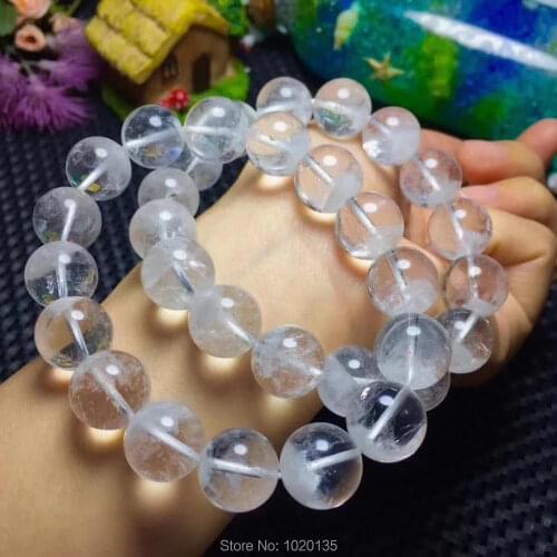 White Ghost Crystal round 14mm bracelet 7.5" FPPJ wholesale beads nature xmas gift unique color