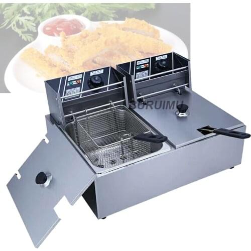 Double Oil Cylinder Electric Deep Fryer French Fries Frying Machine Oven Hot Pot Fried Chicken Grill