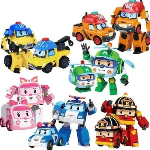 Acion Figure 6 Styles Robocar Korea Robot Car Transformation Toys Poli Fire Truck Manual Deformation Kid Boys Gift For Children