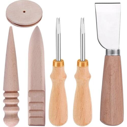 LMDZ 7 in 1 Adjustable Leather Groover Tool with 1/2/4/6 Prong Lacing Stitching Chisel Set for Leathercraft Work Accessories