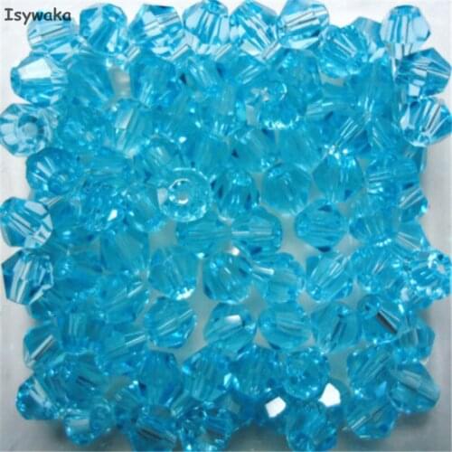 Isywaka Sale Lake Blue Color 100pcs 4mm Bicone Austria Crystal Beads charm Glass Beads Loose Spacer Bead for DIY Jewelry Making