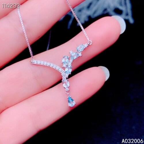 KJJEAXCMY fine jewelry 925 pure silver inlaid natural Aquamarine girl new Pendant Necklace luxury Clavicle chain support test