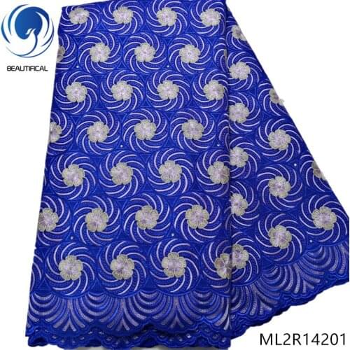 BEAUTIFICAL Nigerian cotton fabrics New arrival embroidery flowrs swiss lace fabric 5yards blue dry cotton lace fabric ML2R142