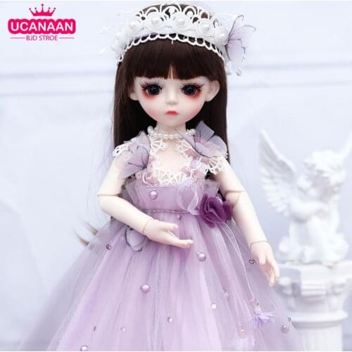 30CM Doris BJD Doll 1/6 Ball Jointed Dolls With Purple Weeding Dress Set Shoes Wig Makeup Girls Dress UP Toys Collection Dolls