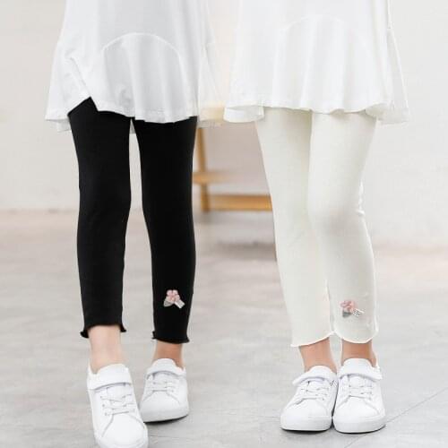 Kids Leggings for Girls Kids Pants Solid Color with Flowers Children Under Clothing Spring Autumn All-matches Bottoms Leggings
