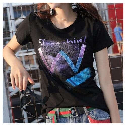 Summer Womens Solid Color Printed Round Neck Short Sleeve Foreign Style Top Fashion Early Spring New Fashion T-shirt For Women