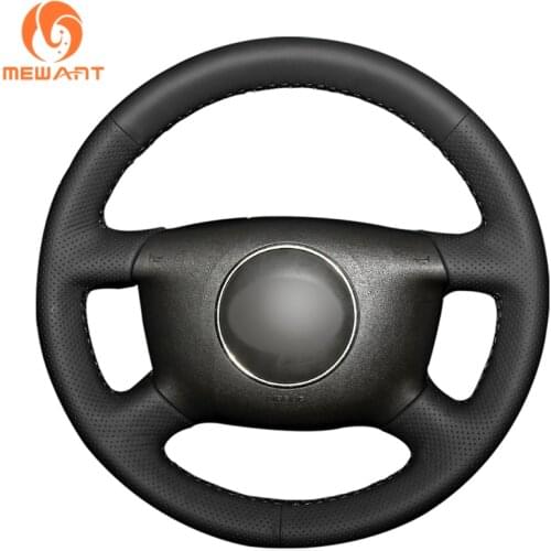 MEWANT Black Artificial Leather Car Steering Wheel Cover for Audi A2 (8Z) A3 (8L) Sprotback A4 (B5 B6) Avant A6 (C5) A8 (D2) S4
