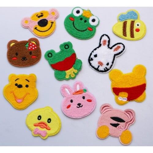 Cute Cartoon Animal Bear Frog Fish Rabbit Chenille Icon Towel Embroidered Applique Patch for DIY Iron on badges on the Backpack