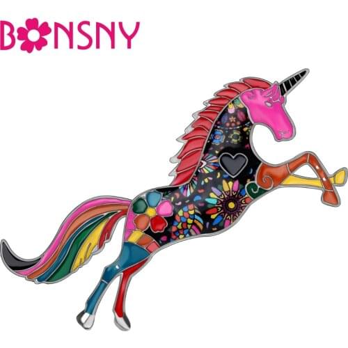 Bonsny Enamel Alloy Fashion Unicorn Brooches Clothes Scarf Pin Hipster Animal Jewelry For Women Girls Teens Gift Decoration