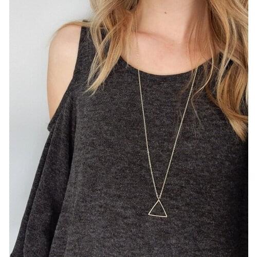 Fashion Long Triangle Pendant Girl Necklace Charming Womens Gold Color Necklace Fashion Womens Jewelry Party Accessories