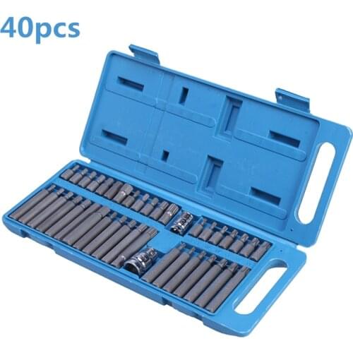 40pcs / set Hex Star Spline Socket Screwdriver Bit Set 1/2 "3/8" Drive Sockets Power Tool Bits Set Car Van Repair Tools Kits