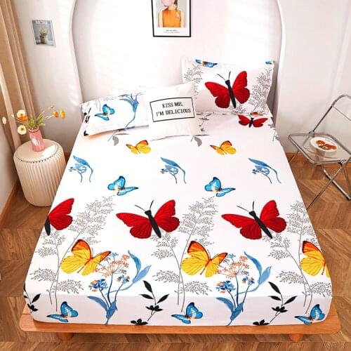 New on Product) 1pcs 100%Polyester Printed Fitted Sheet Mattress Cover Four Corners With Elastic Band Bed Sheet(no pillowcases)