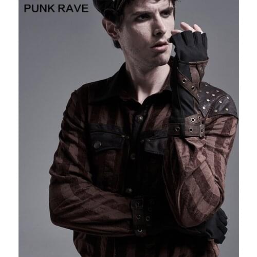PUNK RAVE Mens Steampunk False Two-piece Gloves Punk Personality Retro Elastic Knit Long Motorcycle Fingerless Work Gloves