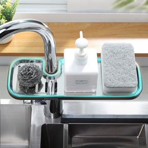 Stainless Steel Faucet Storage Shelf Adjustable Sink Sponge Soap Storage Rack Household Kitchen Faucet Dish Cloth Drain Holder