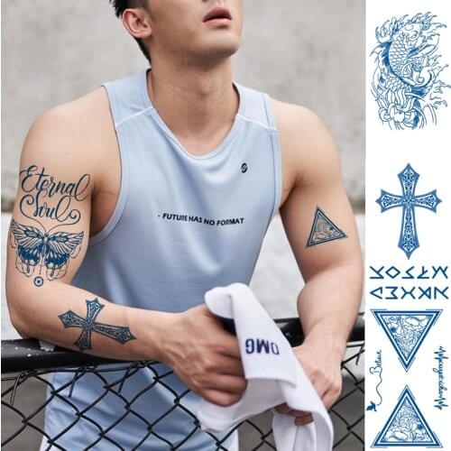Semi-permanent Juice Herbal Tattoo Stickers Imitation Geisha Realistic Carp Tatoo Blue Flower Cross Ankle Clavicle Fake Tattoo
