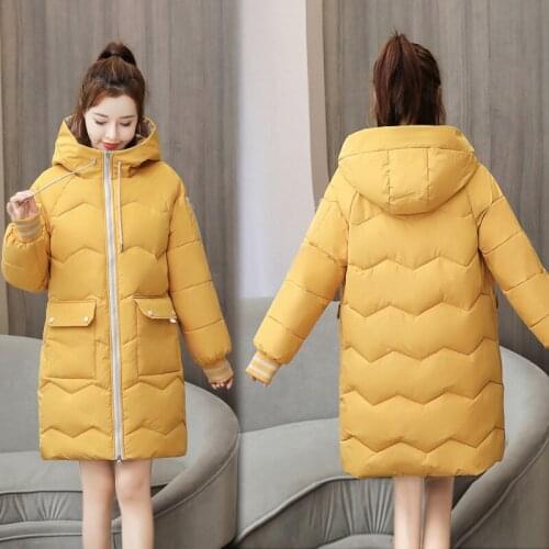 Winter Mid-Long Women Down Cotton Jacket New Casual Loose Thick Warm Hooded Parkas Female Big Pocket Coat