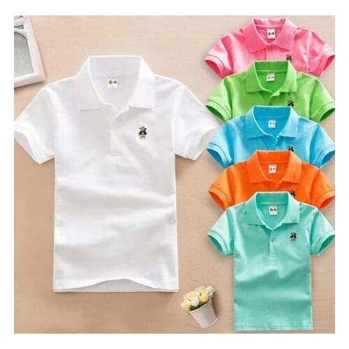 2021 Summer New Boys Short Sleeve Polo Shirt 2-11y Children Lapel Solid Color Clothes Kids Cotton School Uniform Polo Shirts Out