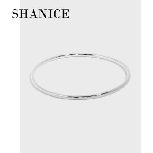SHANICE S999 Sterling Silver Korean ins niche design minimalist 2.2mm geometric glossy plain silver Bangle Wire Wrap Girl Gift
