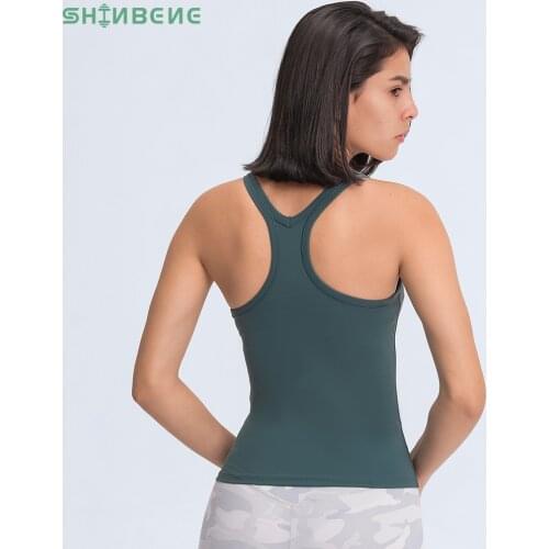SHINBENE RACERBACK Naked Feel Training Gym Yoga Vest Sleeveless Shirts Women Bare Padded Slim Fit Workout Fitness Tank Tops