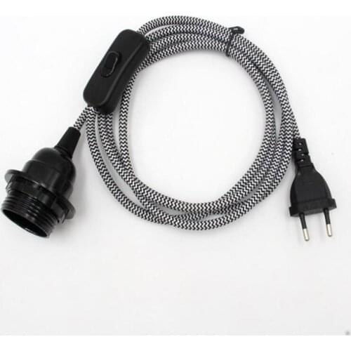 CE VDE 2M/2.5 Meters Euro Plug Power Cord With Push Button Switch E27 Threaded Light Socket Bulb Lamp Holder