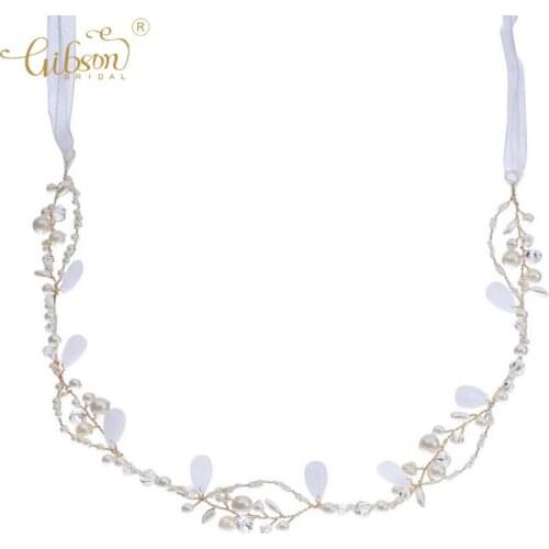 Wedding Headband Tiara Pearl Crystal Hair Vine Gold Headpiece Jewelry Bridal Wire Hair Halo Accessories Forehead