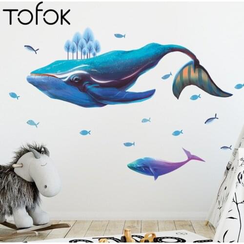 Tofok Blue Whales Bedroom Entrance Wall Decorations Bathroom Wall Stickers Cartoon Animals Living Room Bedroom DIY Murals