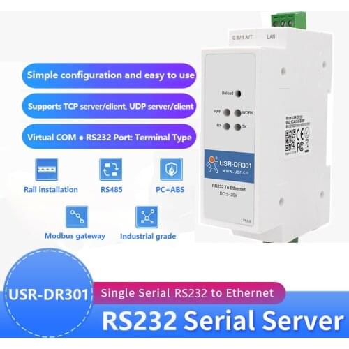 USR-DR301 DIN-Rail Modbus RS232 Serial port TO Ethernet Converter bidirectional transparent transmission between RS232 and RJ45