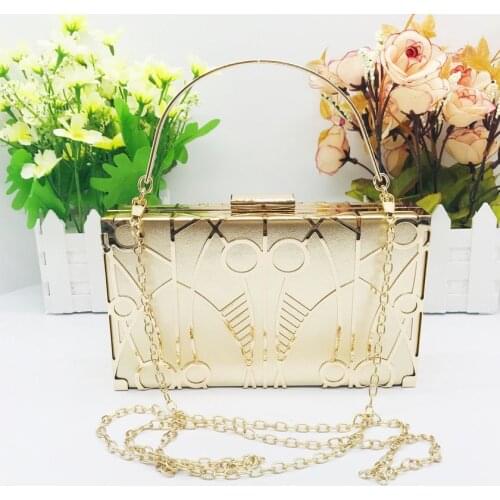 Geometric Pattern Metal Box Party Evening Bag Fashion Designer Purses and Handbags for Women Luxury Wedding Clutch Shoulder Bag