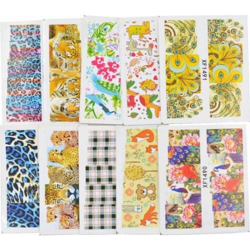 WUF 50 Sheets Mixed Styles Leopard Flower Lattice Designs DIY Decals Nails Art Water Transfer Printing Stickers Tools For Nails