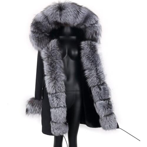2021 Winter Jacket Women Real Fur Coat 7XL Natural Real Fox Fur Collar Loose Long Parkas Big Fur Outerwear Detachable