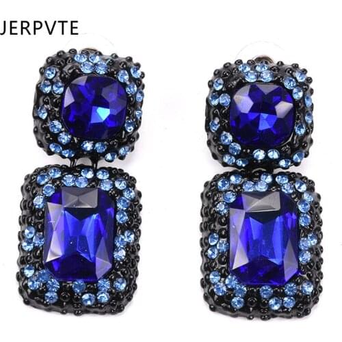 Austrian Glass Crystal Geometric Statement Earring Women Luxury Rhinestone Square Drop Earrings Girl Party Femme Gift Blue Green