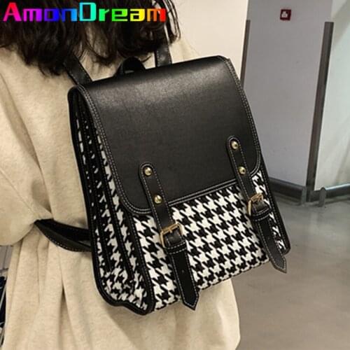 3 Layers Women Backpack High Quality Houndstooth Bagpack for School Teenagers Girls Designer Travel BookBag Fashion Lady Mochila