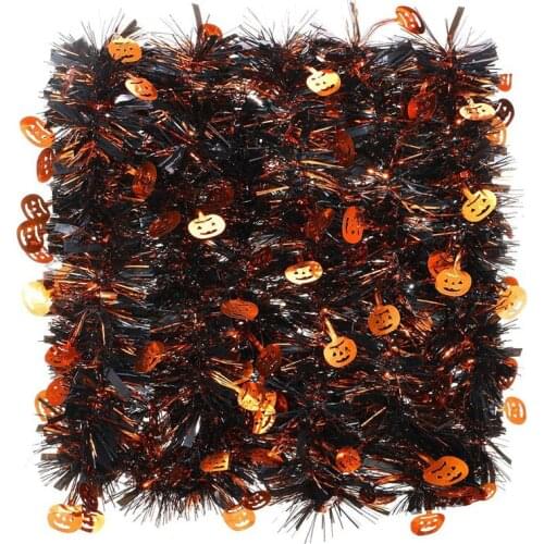 8 Pieces Halloween Pumpkin Tinsel Garland Black and Orange Holiday Tinsel Twist Garland Decoration for Party Home