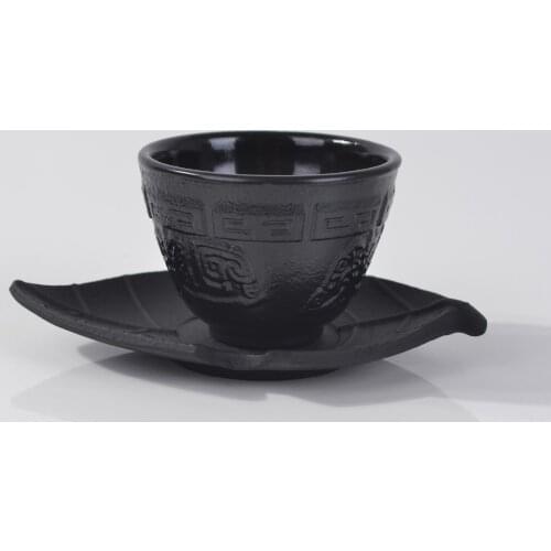 Free Shipping Rich pattern Cast Iron Teacups Vintage Handmade Drinkware Tools Kung Fu Sets Japanese Iron Tea Cup With Coaster