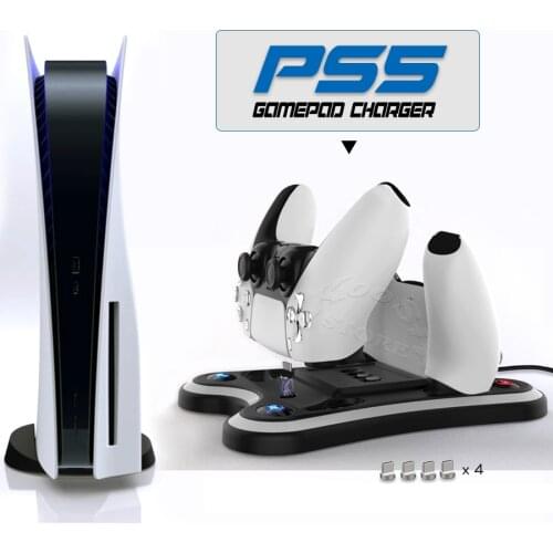 PS5 Wireless Controller Dual Fast Charger + 4 Dongles PS 5 Charging Stand Dock Station for Sony PlayStation 5 Joystick Gamepad