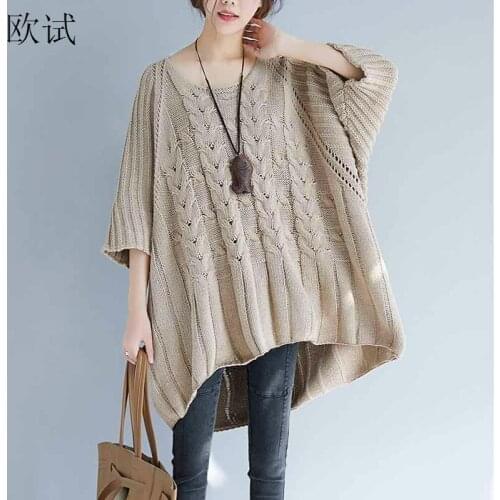 Plus Size Batwing Knitted Sweater 2020 Autumn Winter Clothes Tops for Women New Oversized Sweaters Loose Vintage Pullover