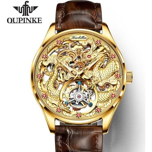 100% Real Tourbillon Watch Mechanical Leather OUPINKE Men Watches 2020 Luxury Cool Sapphire Watch For Men Montre Tourbillon 3177
