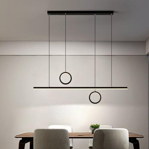 Black/Golden Modern Simple LED Chandelier Dining Room Island Nordic Long Hanging Lights Aluminum Office Rstaurant Pendant Lamp